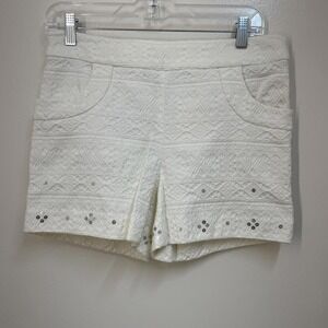 ELEVENSES White Shorts Womens 6 Embroidered Sequin Cute Feminine Going Out